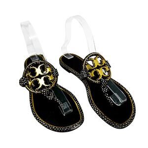 TORY BURCH Black Reptile Snake Gold Metallic Metal Miller Sandal Size 7